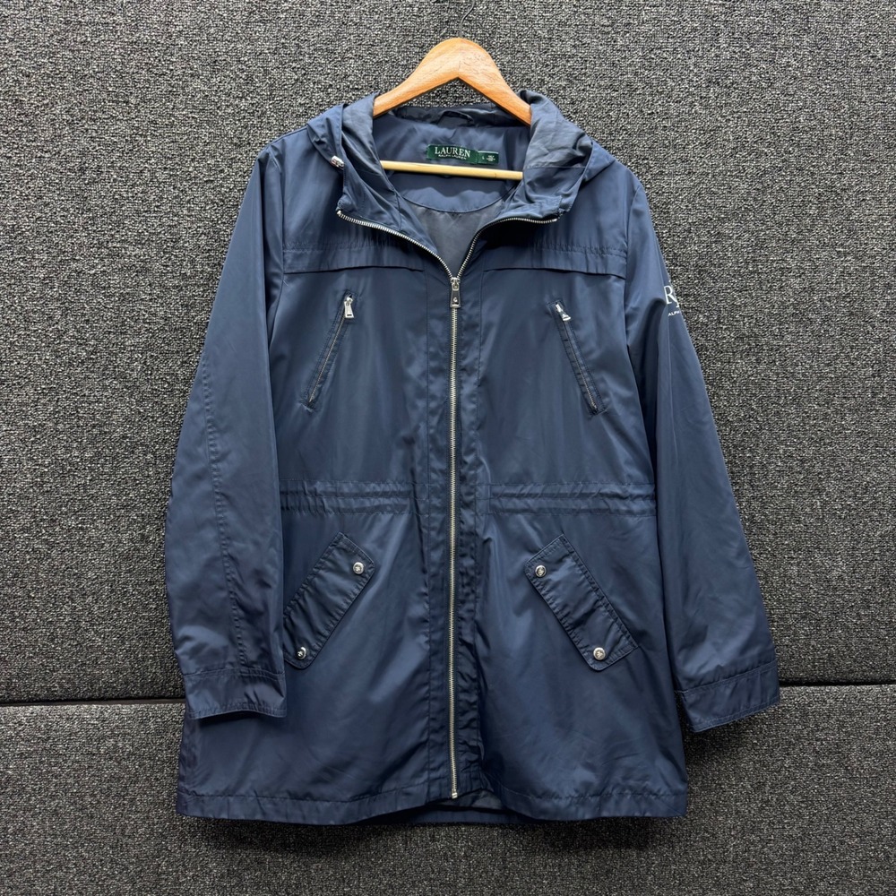 Lauren Ralph Lauren Hooded Anorak Rain Jacket Womens Large Navy Blue Good